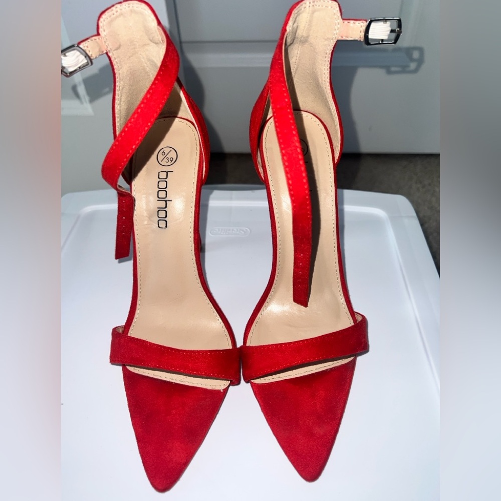 Red Ankle Strap High Stiletto - Sz 9